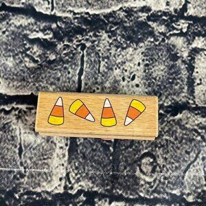 Katie & Co. Studio G CANDYCORN Rubber Ink Stamp Wood Hampton Art  Handle